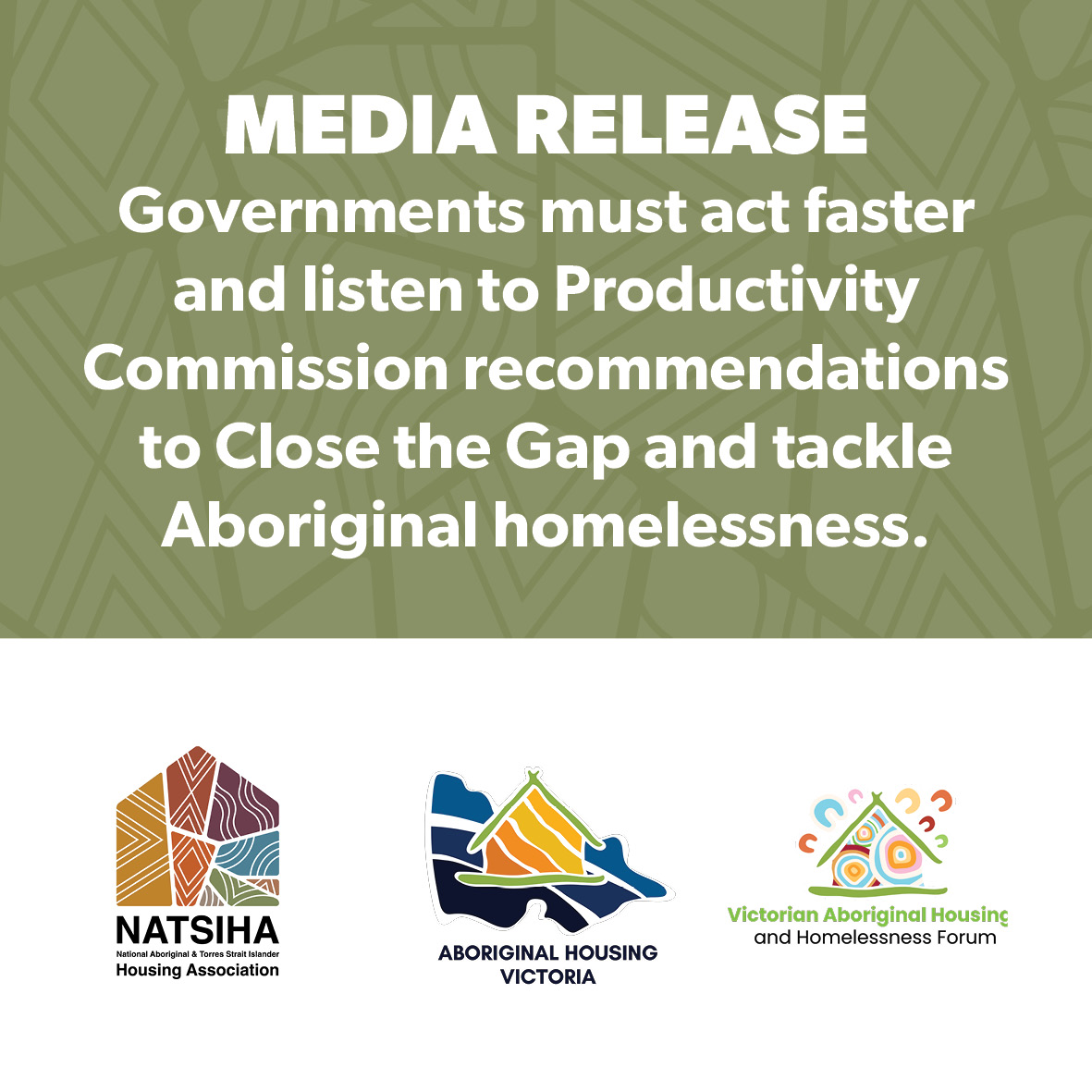 Governments must act faster and listen to Productivity Commission recommendations to Close the Gap and tackle Aboriginal homelessness.  